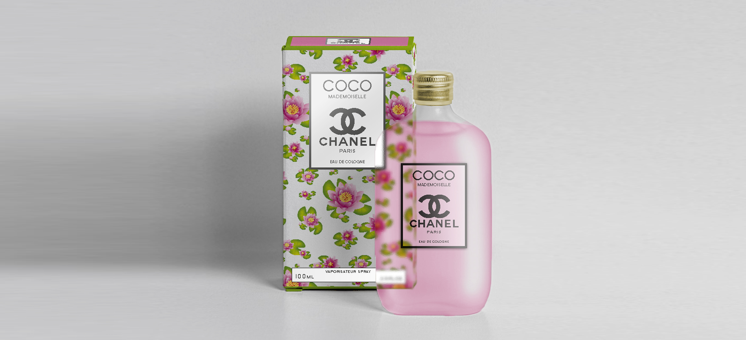 Segundo mockup de la caja de perfume y la botella